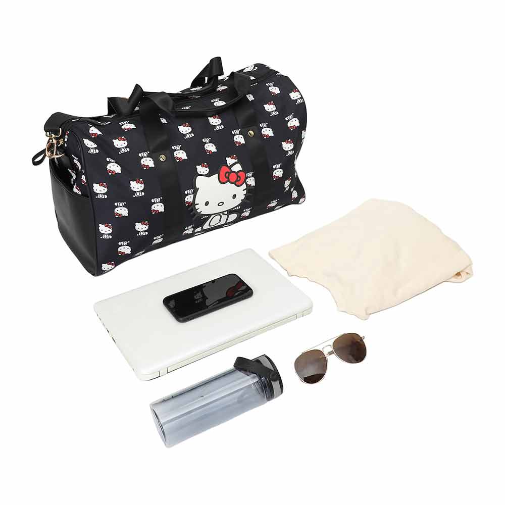 BioWorld Tote Bag Hello Kitty AOP Black Travel Duffle Bag DBY63B9HKCPP00