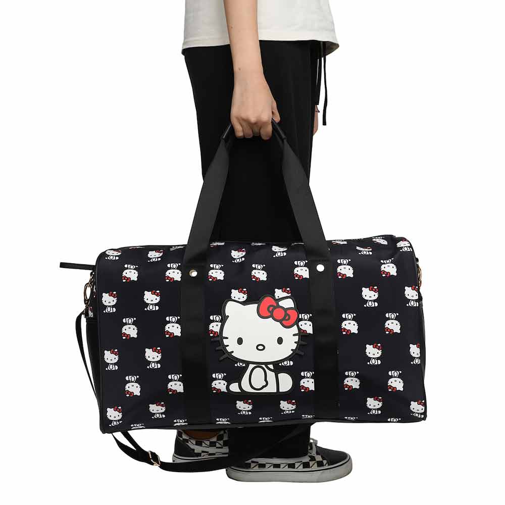 BioWorld Tote Bag Hello Kitty AOP Black Travel Duffle Bag DBY63B9HKCPP00