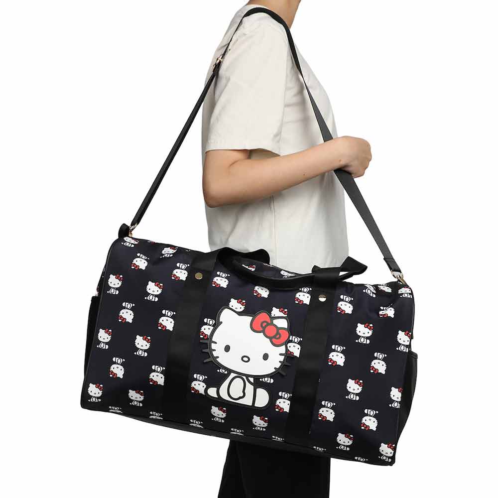 BioWorld Tote Bag Hello Kitty AOP Black Travel Duffle Bag DBY63B9HKCPP00