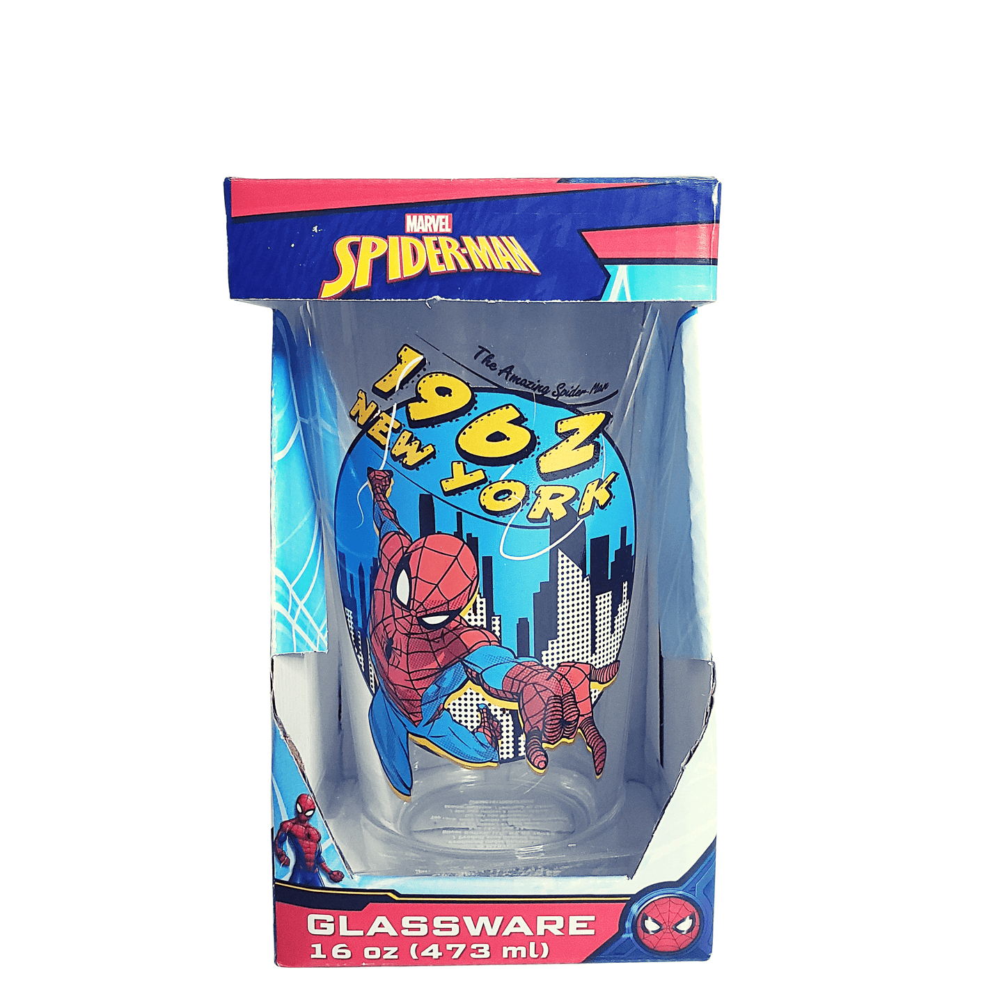 Silver Buffalo Pint Glass Marvel Comics Spider Man NY 1962 Pint Glass 16oz MC151766B