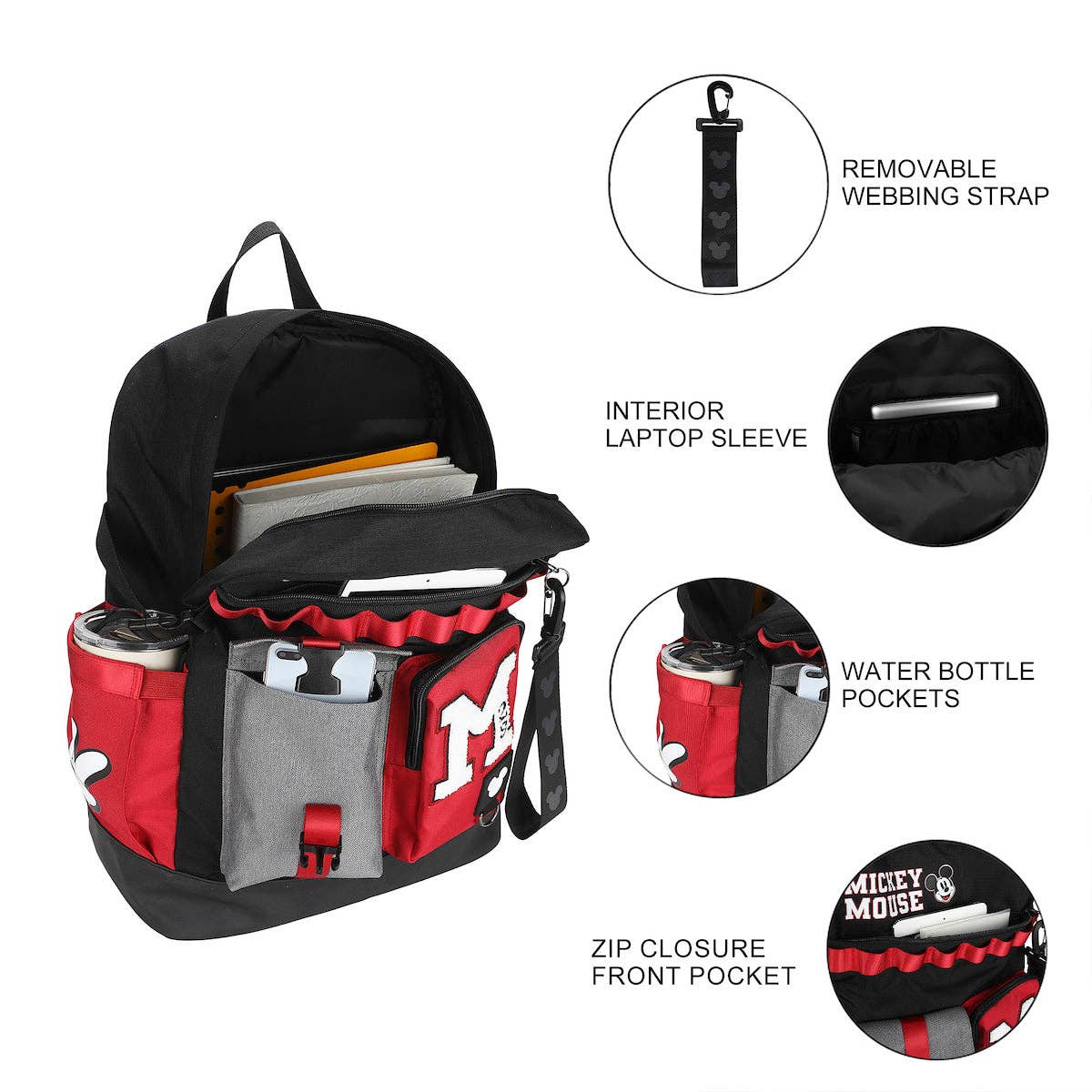 Bioworld Merchandising Backpack Disney Mickey Mouse M 18.5" Adult Black & Red Backpack BPAAJXCDSYPP00