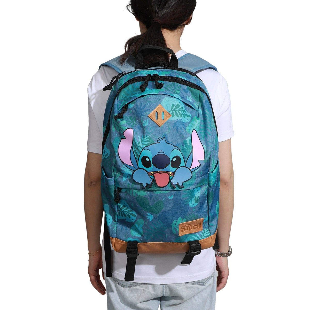 Bioworld Merchandising Backpack Disney Stitch Tropical Print 17.5" Hooded Backpack BPA7XRWDSCPP00