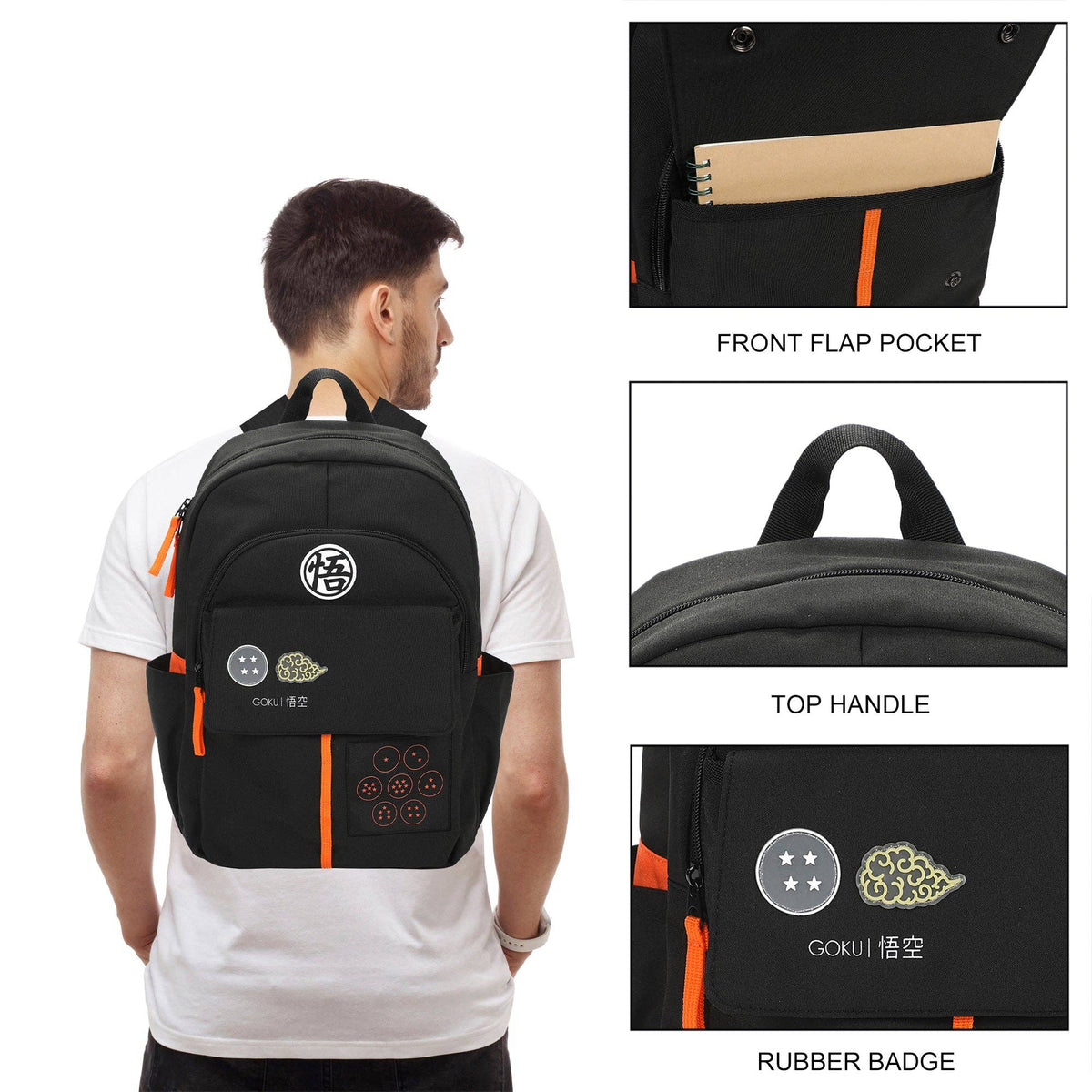 Bioworld Merchandising Backpack Dragon Ball Z Goku Symbols Black 17.5" Adult Commuter Backpack BPA9CS5DBZPP00