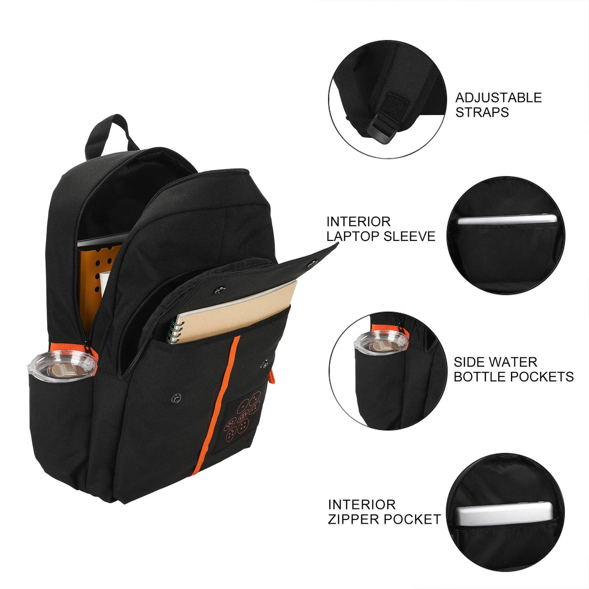 Bioworld Merchandising Backpack Dragon Ball Z Goku Symbols Black 17.5" Adult Commuter Backpack BPA9CS5DBZPP00