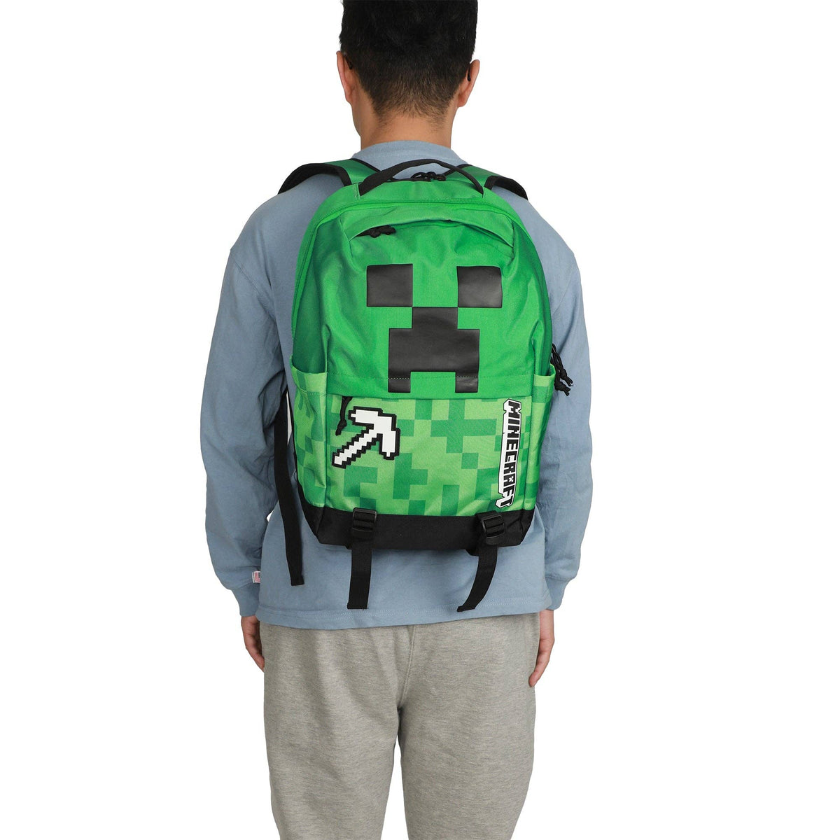 Bioworld Merchandising Backpack Minecraft Creeper & Pickax Green Adult 17.5" Backpack BPA5R2MMNCPP00