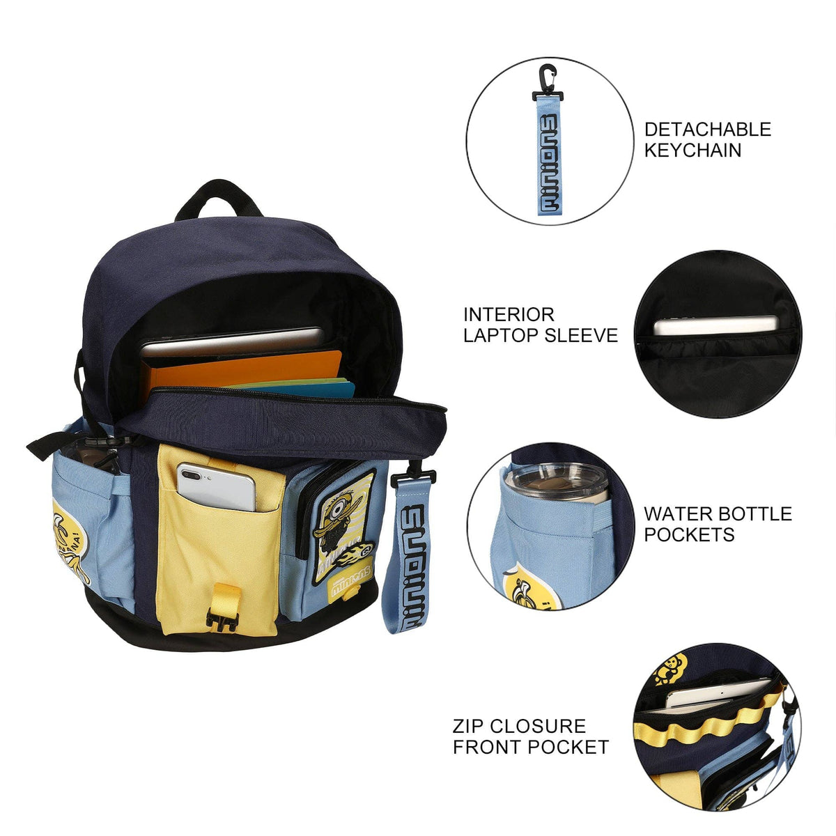 Bioworld Merchandising Backpack Minions Character Art Navy 18.5" Adult Utility Backpack BPAAJXBDMEPP00