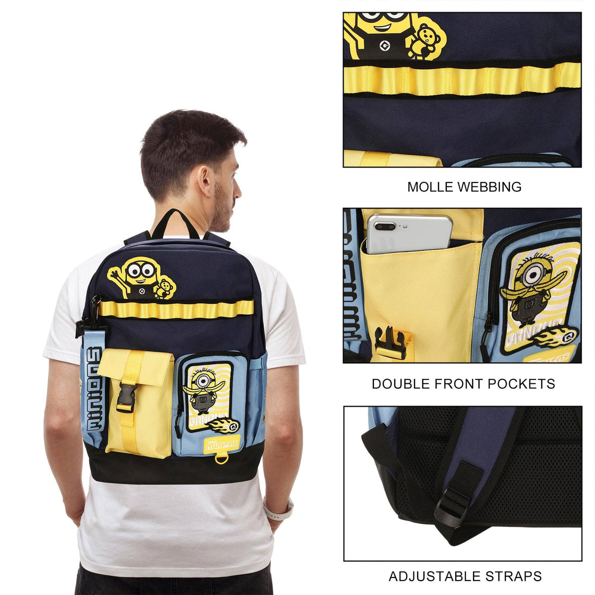 Bioworld Merchandising Backpack Minions Character Art Navy 18.5" Adult Utility Backpack BPAAJXBDMEPP00