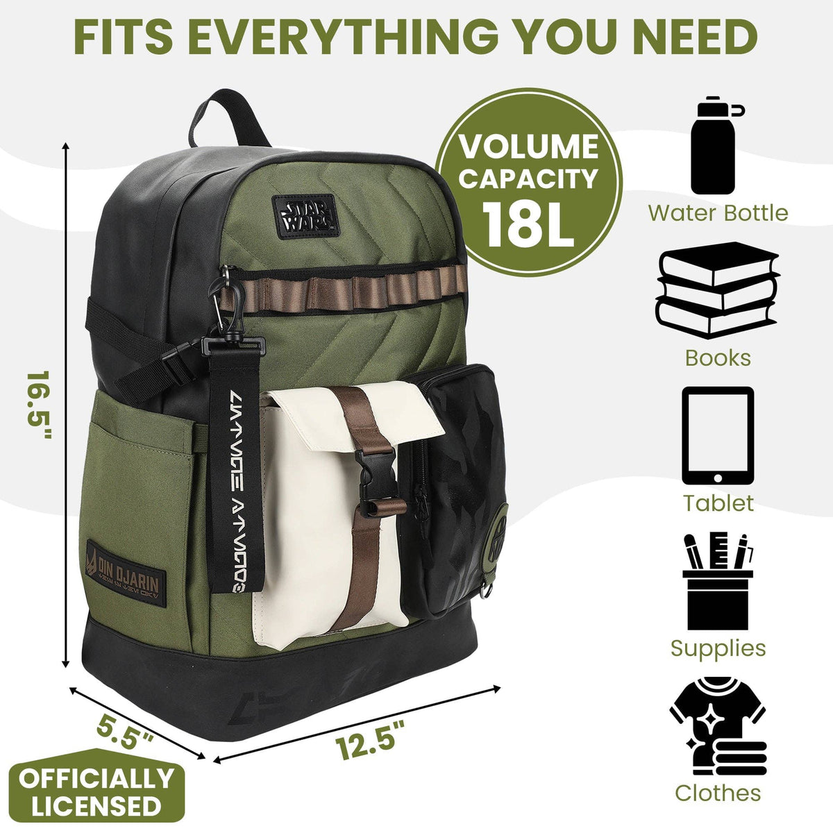 Bioworld Merchandising Backpack Star Wars The Mandalorian Green 18.5" Backpack BPAAJXESTWPP00