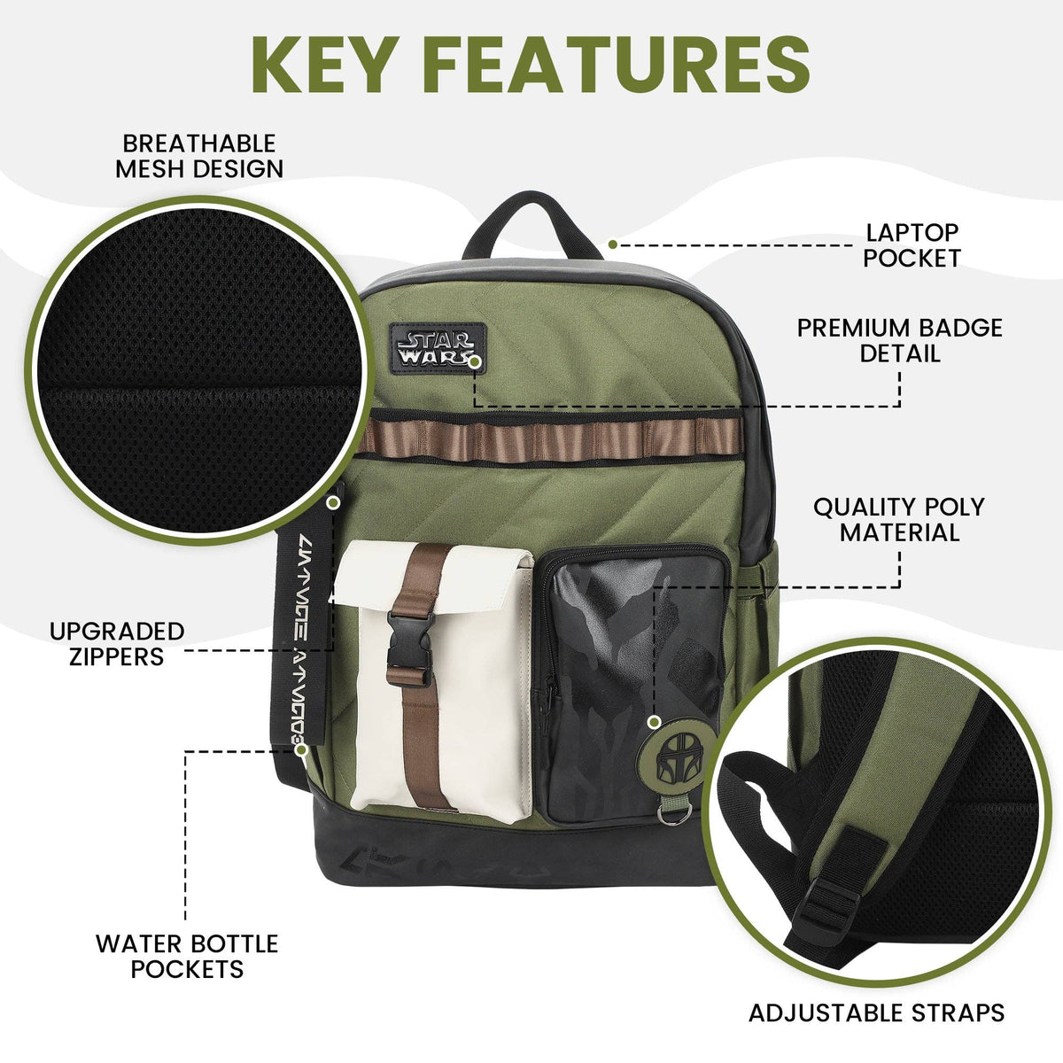 Bioworld Merchandising Backpack Star Wars The Mandalorian Green 18.5" Backpack BPAAJXESTWPP00