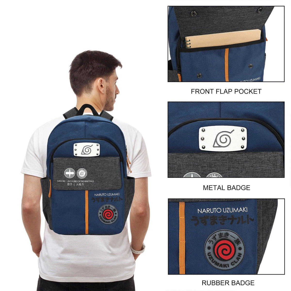 Bioworld Merchandising Backpacks Naruto Shippuden Shinobi Symbols Blue 17.5" Adult Commuter Backpack BPA9CTQNARPP00
