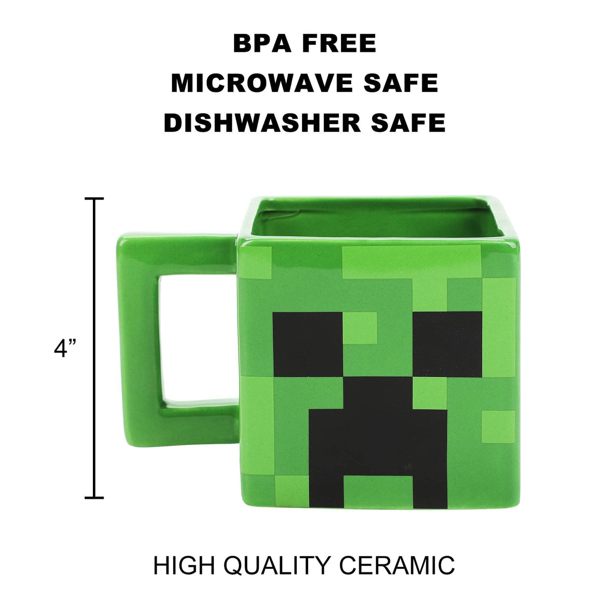 Bioworld Merchandising Minecraft Creeper Green 16 Oz Sculpted Square Ceramic Mug VUA7F6GMNCPP00