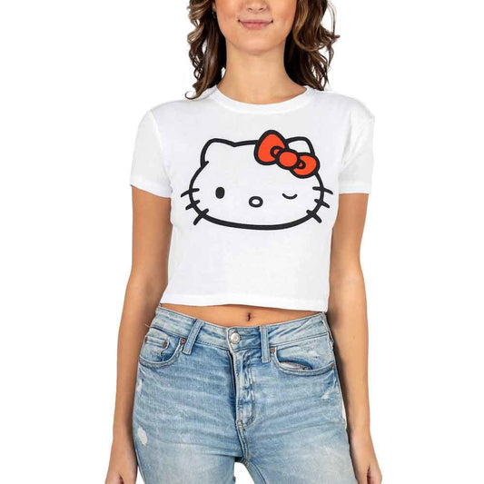 BioWorld T-Shirt Sanrio Hello Kitty Face Juniors Cropped Tee