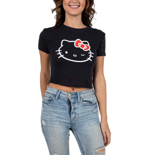 BioWorld T-Shirt Sanrio Hello Kitty Face Juniors Cropped Tee