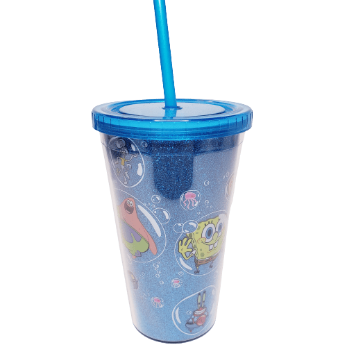 Silver Buffalo Tumbler Nickelodeon SpongeBob SquarePants Collage Glitter Tumbler 16oz SG110382G