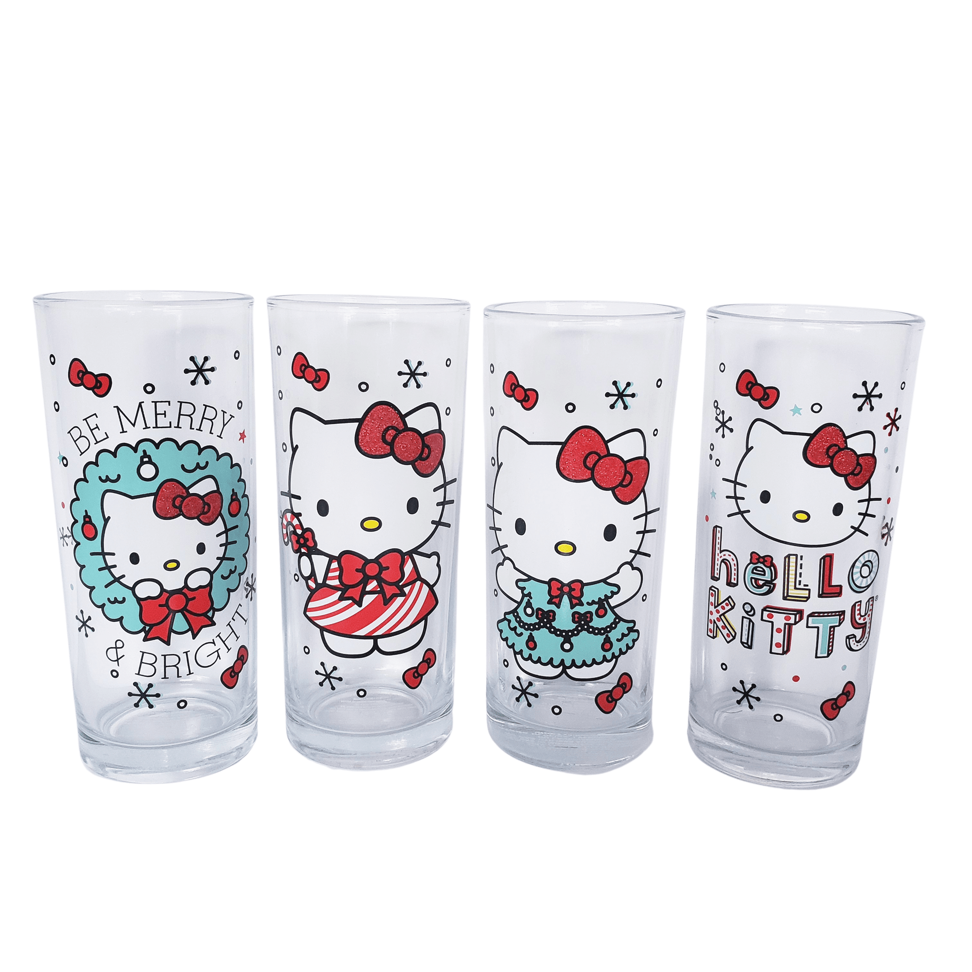 Hello Kitty Christmas Glass Tumbler With Lid And Straw 16 Oz NEW (SET OF 2)